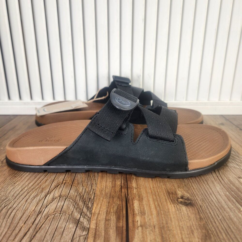 Chaco Men's Black and Brown Slide Sandals with Adjustable Strap